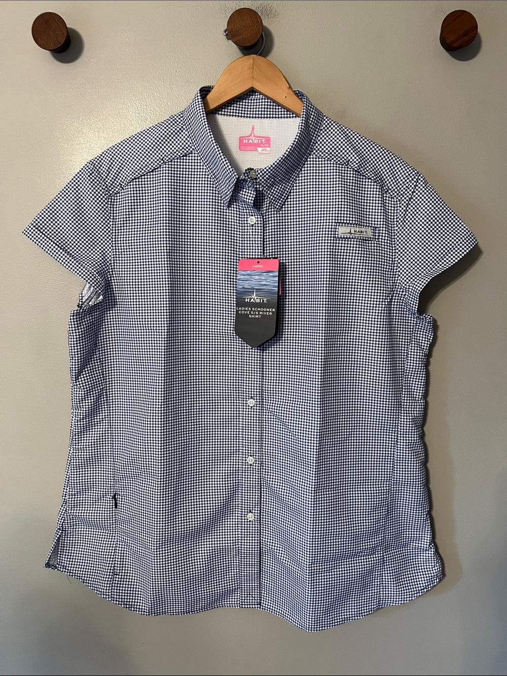 New! Habit Shirt Blue Seafarer Check Gingham Fishing Boating UPF 40+ NWT